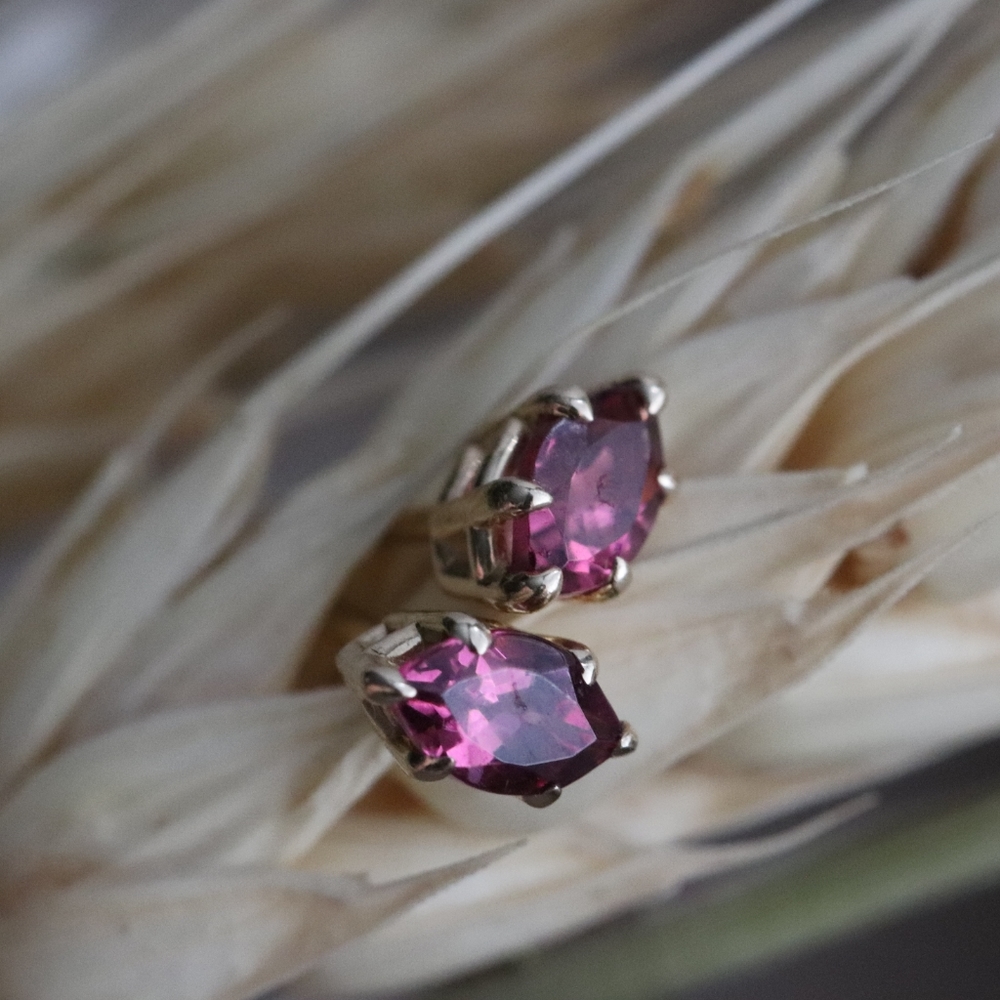 14K Solid Gold and Marquise Garnet Earrings - "Bonfire Heart "